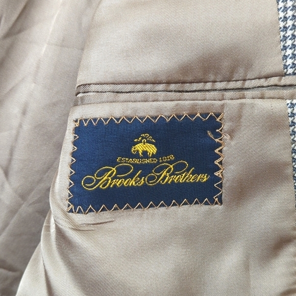 Brooks Brothers Preppy Classic Fit Houndstooth Worsted Wool Blazer Jacket Tan 40 - Picture 9 of 16